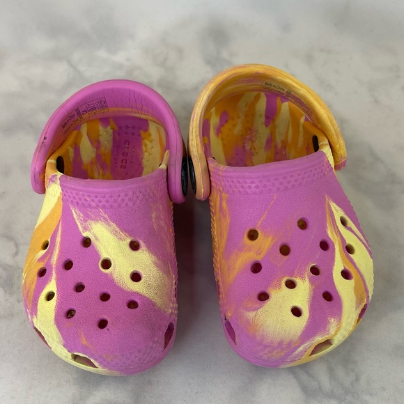 Crocs Children Iconic Comfort Classic Pink/Yellow/Orange Tie Dye Size C4 - Picture 2 of 9